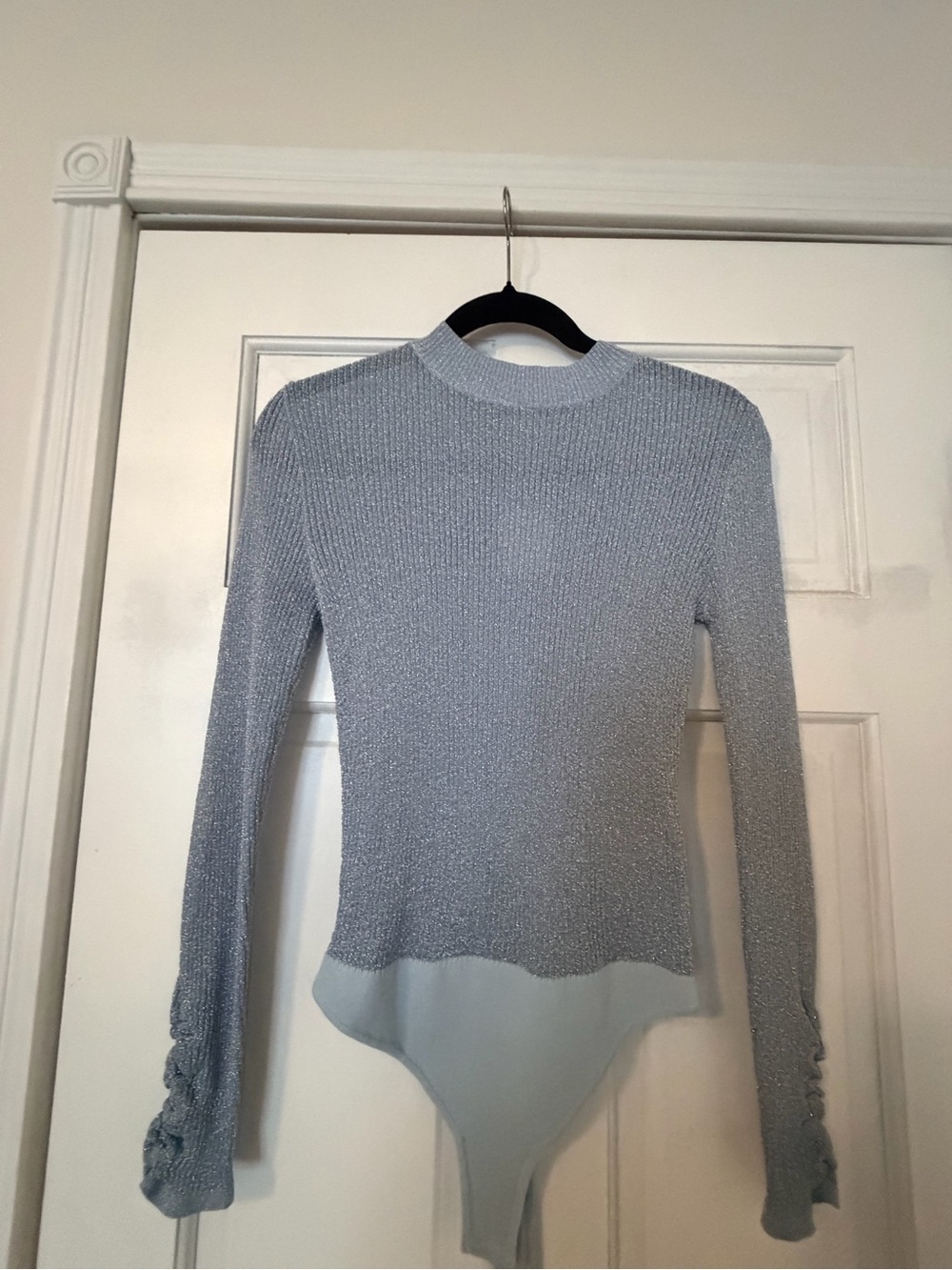 Free People Light Blue Ribbed Bodysuit